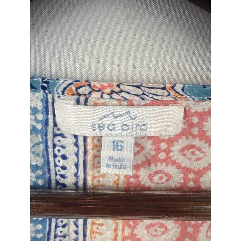 Women’s Sea Bird Size 16 Blue, Orange, & White Floral Blouse - Picture 4 of 5